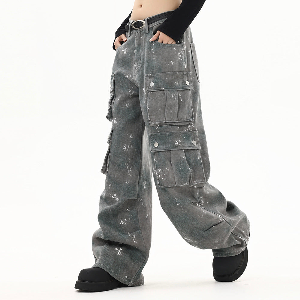 Splash-ink Workwear Denim Trousers For Men