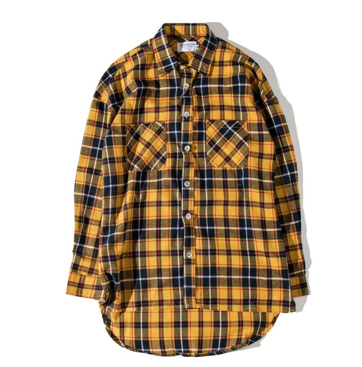Men T-shirt grid yellow black men coat