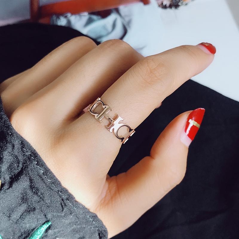 Hollow Ch Letter Rose Gold Index Finger Ring