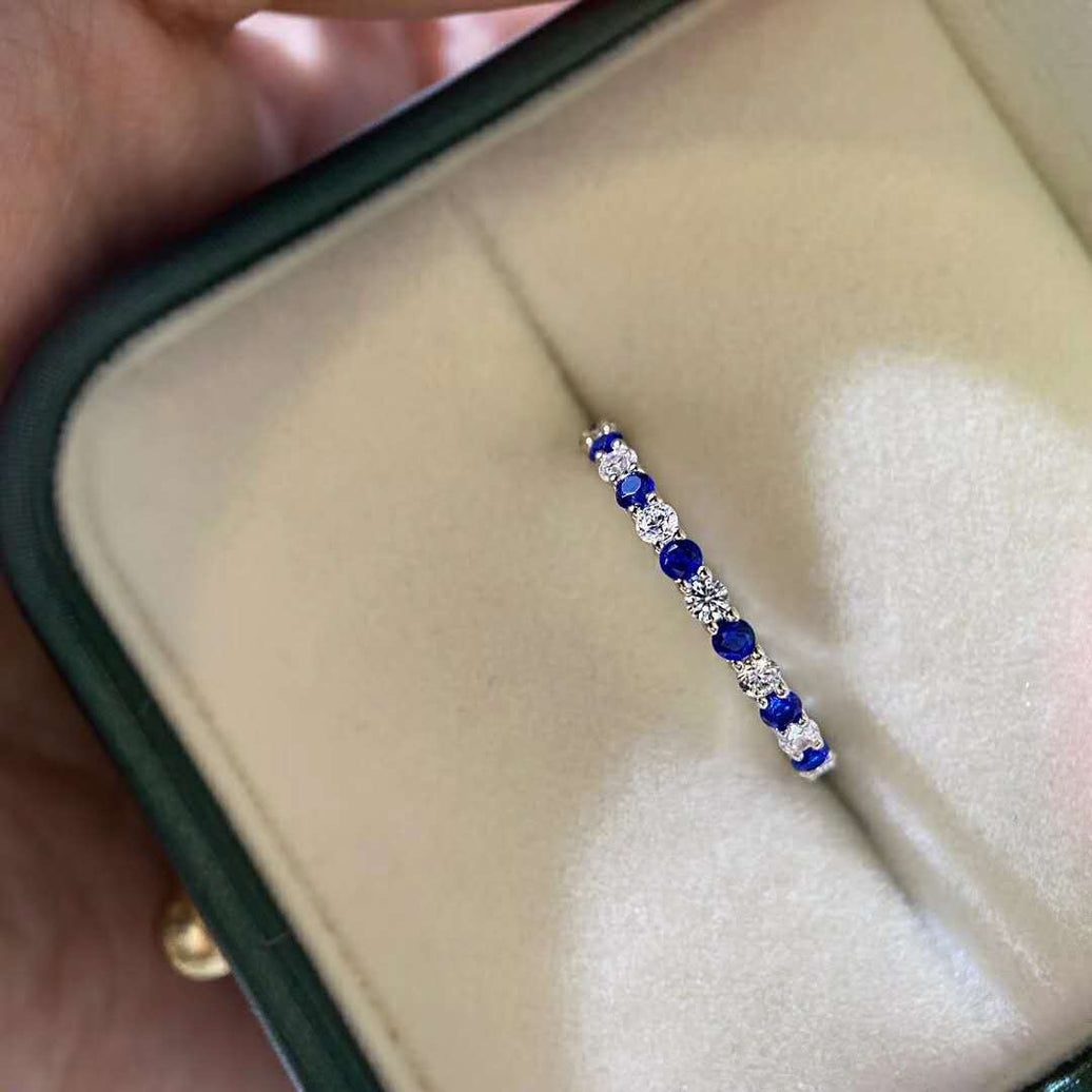 Imported 5A high carbon diamond natural red sapphire row diamond vice ring diamond ring 925 silver plated platinum stacking ring