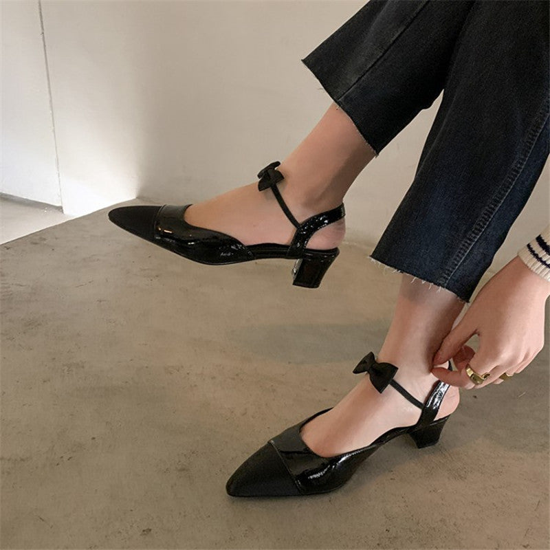 Colorblock Pointed-toe Chunky Heels With Mid-high Heels