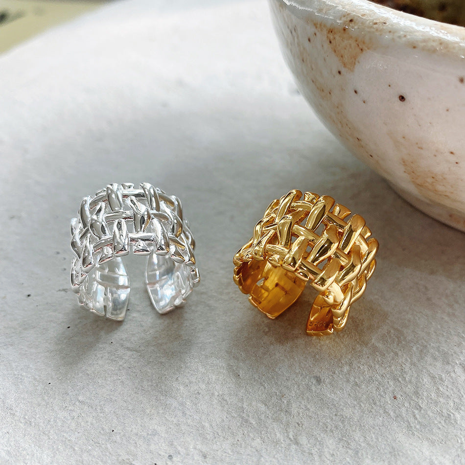 Woven Ring Women European And American Hollow Cross Wide Version Live Simple Ring