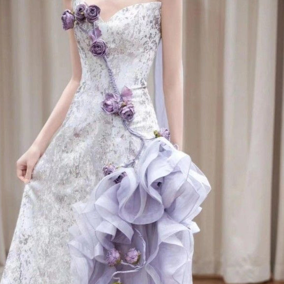 Purple Tube Top Morning Gowns Ethereal Design Wedding Dress Bride