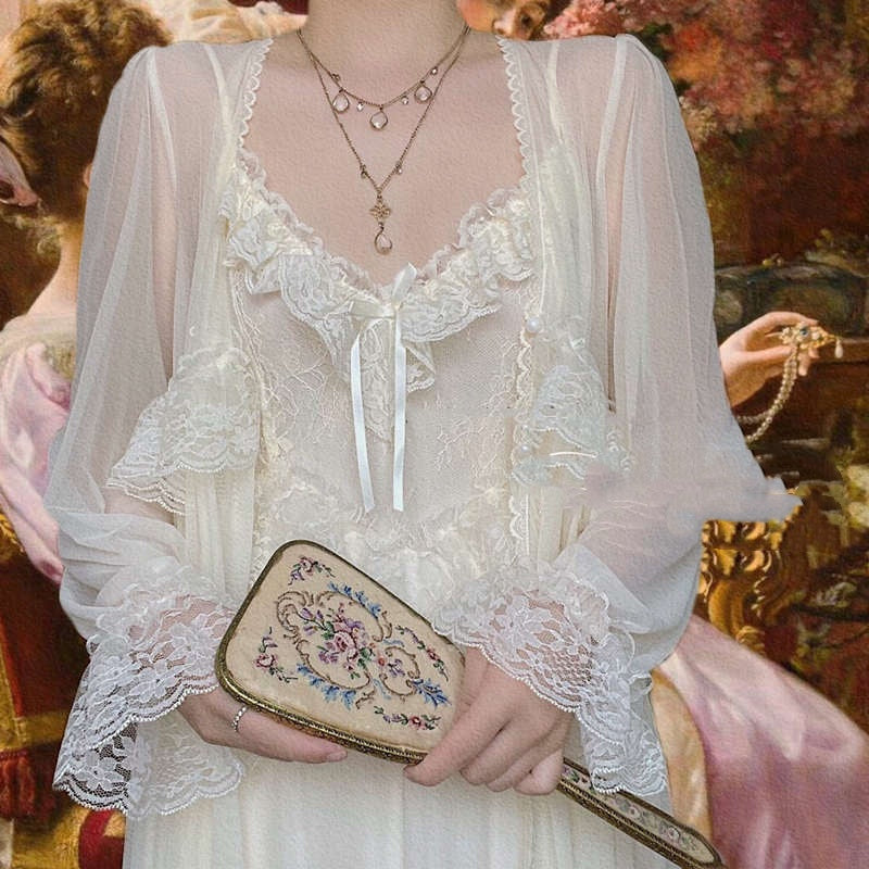 French Style Vintage Court Style Nightdress Two-piece Set Morning Gowns Super Fairy