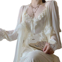 French Style Vintage Court Style Nightdress Two-piece Set Morning Gowns Super Fairy