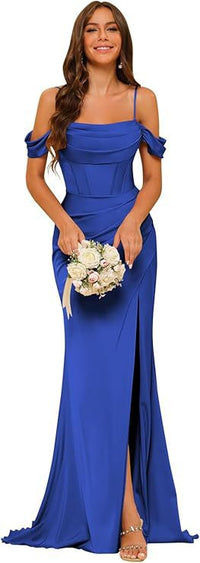 Off-the-shoulder Satin Bridesmaid Corset Ball Gown