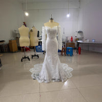 Off-shoulder Lace Long Sleeve Fishtail Gown