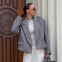 Gray Suit Jacket Women's Woolen Padded Shoulder Suit Jacket