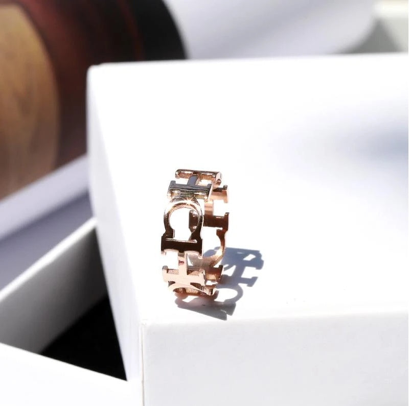 Hollow Ch Letter Rose Gold Index Finger Ring