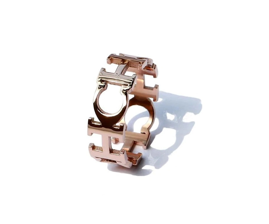 Hollow Ch Letter Rose Gold Index Finger Ring