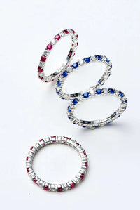 Imported 5A high carbon diamond natural red sapphire row diamond vice ring diamond ring 925 silver plated platinum stacking ring