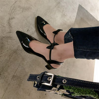 Colorblock Pointed-toe Chunky Heels With Mid-high Heels