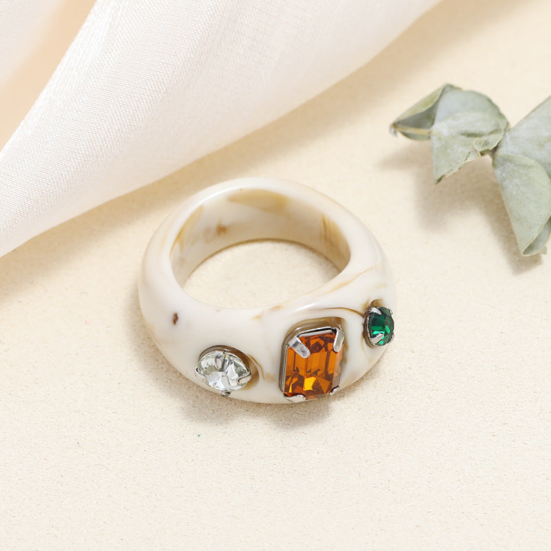 Tortoiseshell Diamond Acrylic Cold Wind Resin Ring