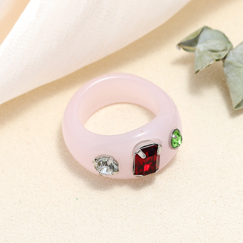 Tortoiseshell Diamond Acrylic Cold Wind Resin Ring
