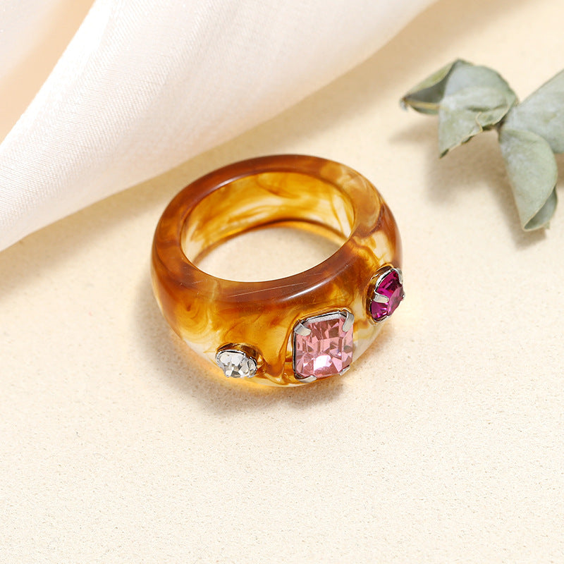 Tortoiseshell Diamond Acrylic Cold Wind Resin Ring