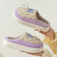 New Colorblock Plush Slippers Winter Warm Fleece Shoes House Indoor Waterproof Thick-soled Home Slipper For Women Men Couple