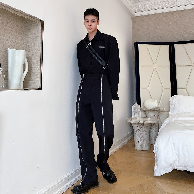 Zipper Decorative Slit Trousers For Men