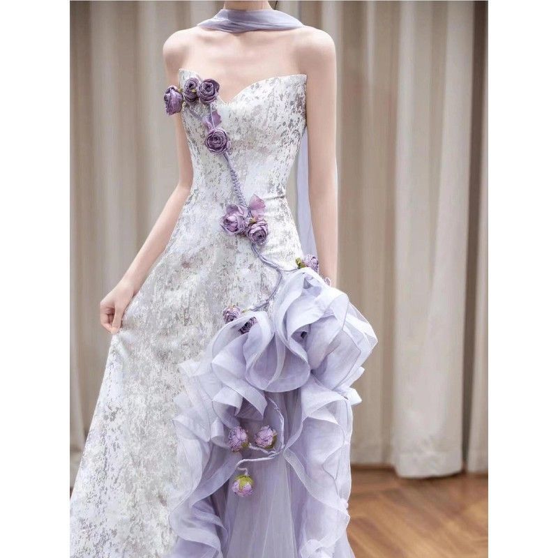 Purple Tube Top Morning Gowns Ethereal Design Wedding Dress Bride
