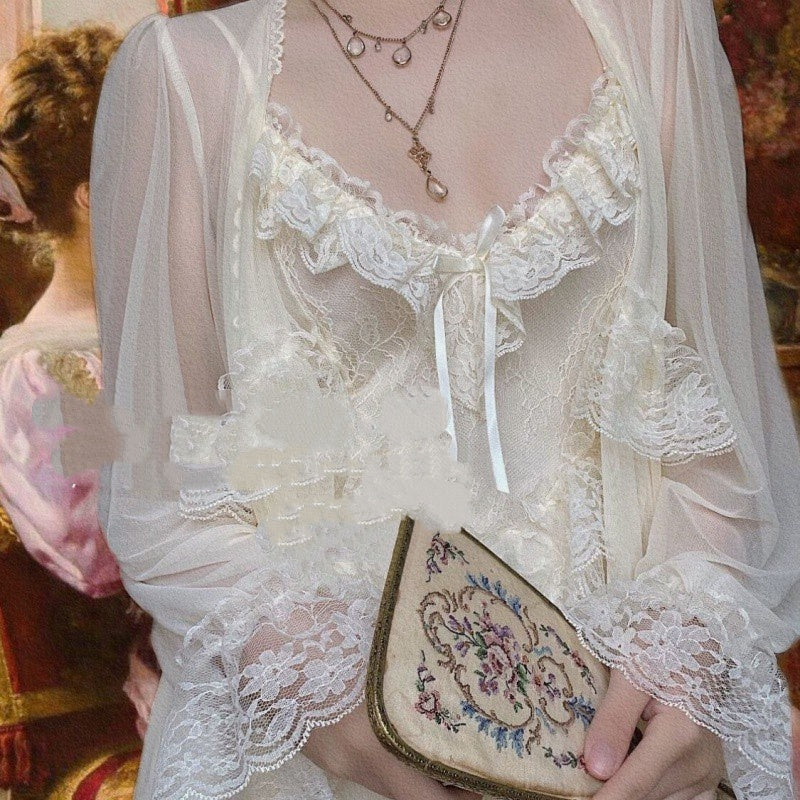 French Style Vintage Court Style Nightdress Two-piece Set Morning Gowns Super Fairy