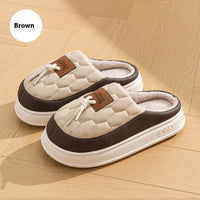 New Colorblock Plush Slippers Winter Warm Fleece Shoes House Indoor Waterproof Thick-soled Home Slipper For Women Men Couple