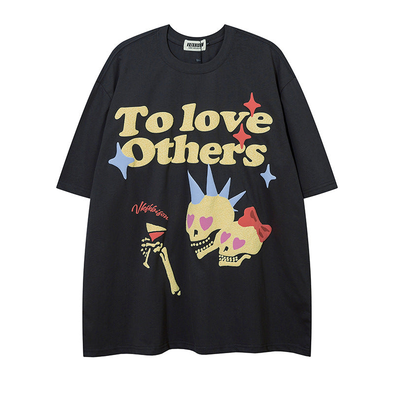 Mens Fashion Casual Fun Skull And Bones Print Short Sleeve