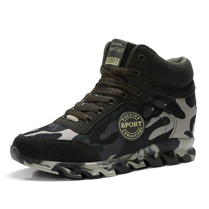 Women's green camouflage platform sneakers - front view height increasing casual shoes
