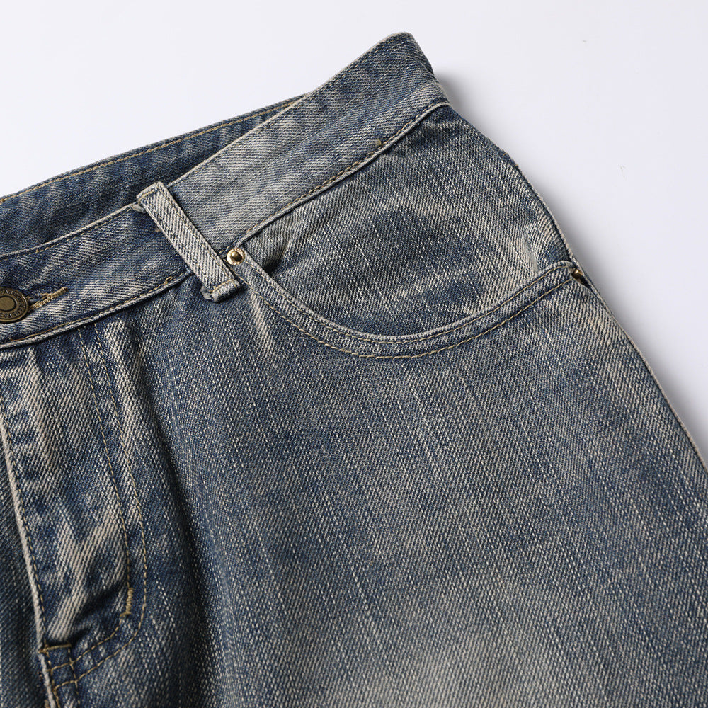 Distressed Washed Denim Trousers For Men