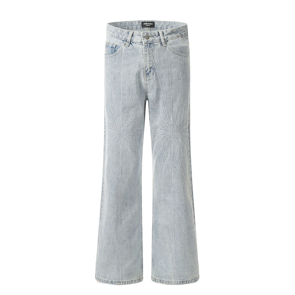 Embroidery Wash Denim Trousers For Men