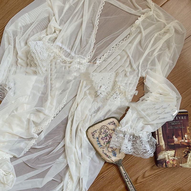 French Style Vintage Court Style Nightdress Two-piece Set Morning Gowns Super Fairy