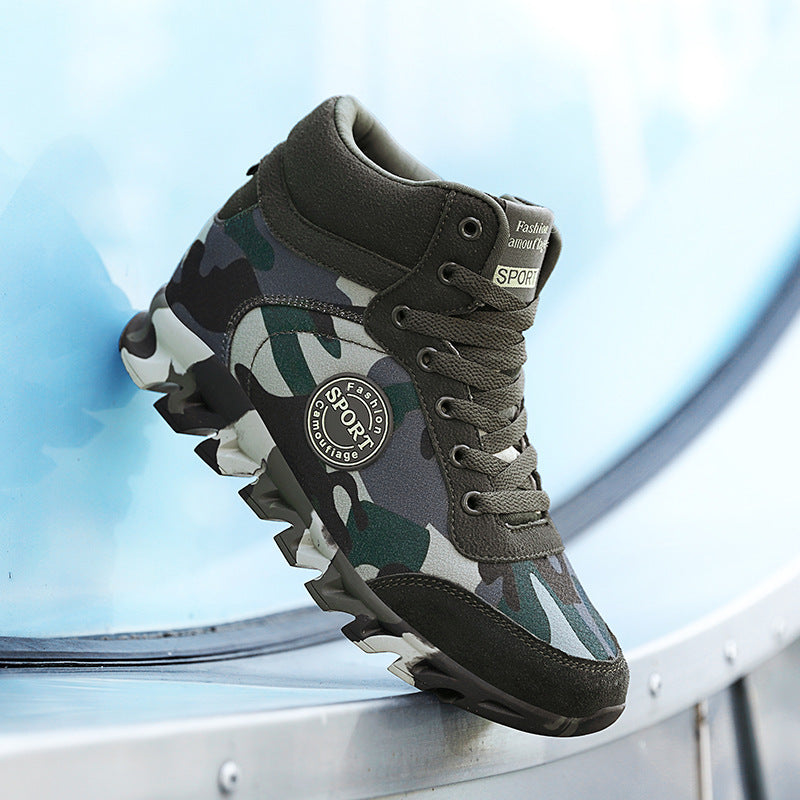 Women's green camouflage platform sneakers - front view height increasing casual shoes
