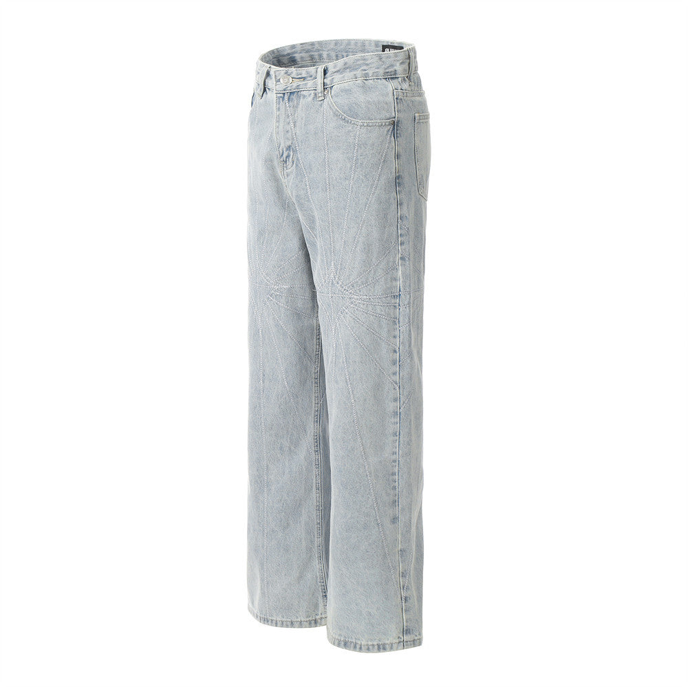 Embroidery Wash Denim Trousers For Men