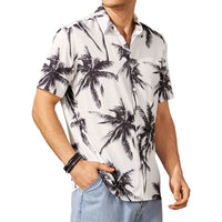 Mens Hawaiian Beach Print Casual White Short Sleeves