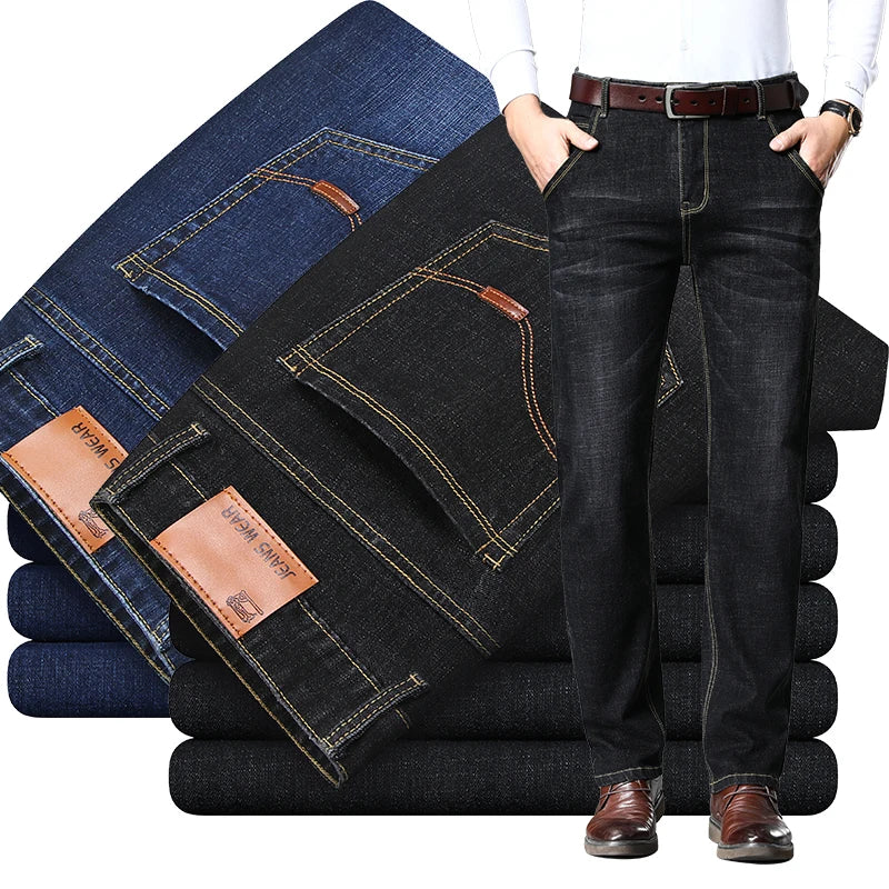 Men's Slim Fit Stretch Jeans - Blue Black Denim Pants | Fashion Casual Trousers Size 28-40