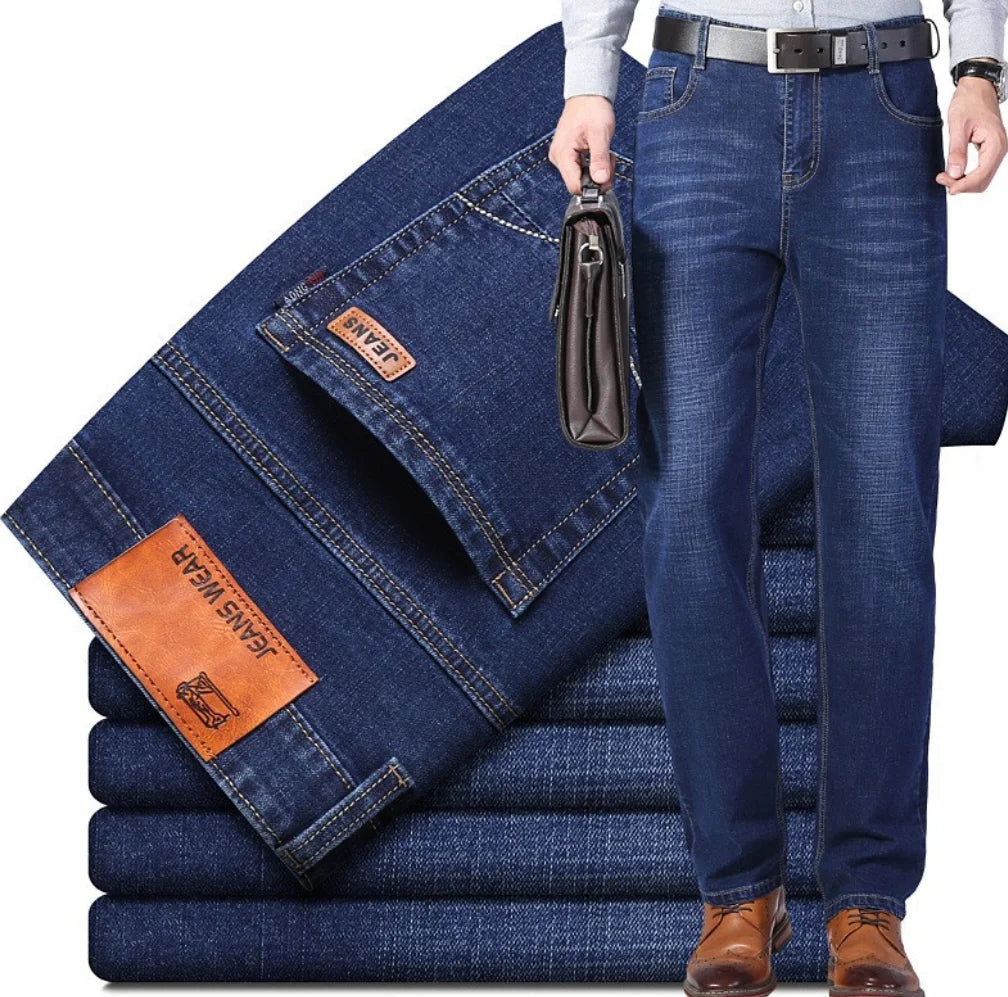 Men's Plus Size Stretch Jeans - Loose Fit Business Casual Denim Pants | Formal Straight Trousers