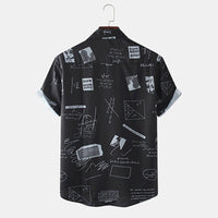 Shirts Mens Funny Abstract Cartoon Slogan Chest Pocket Short
