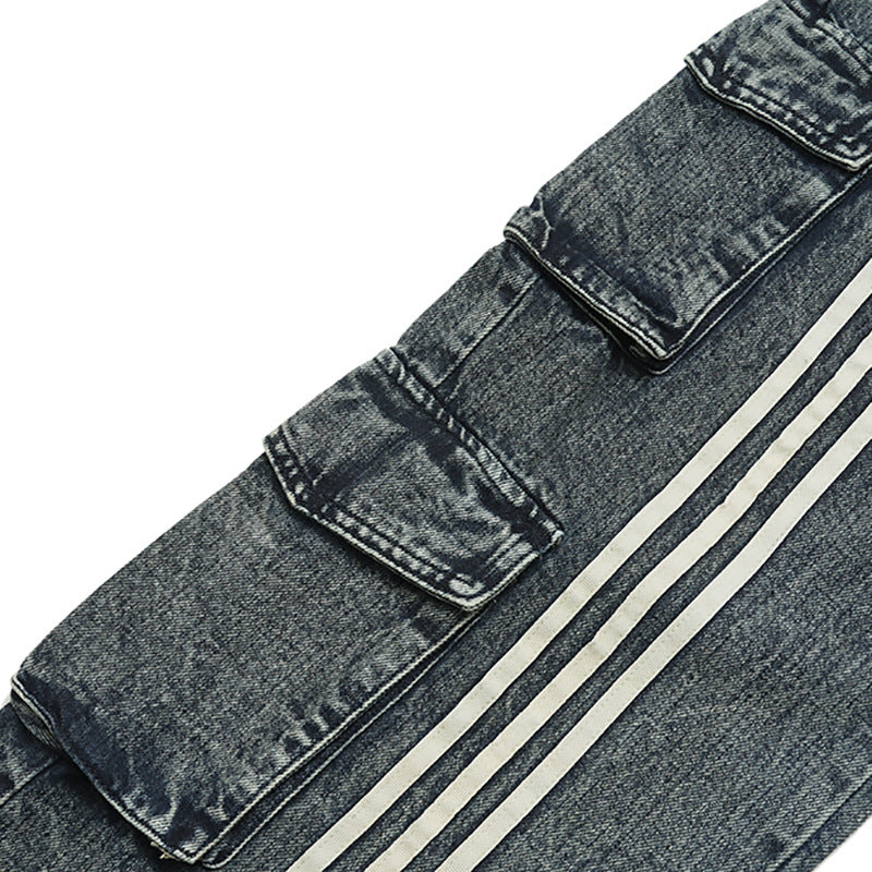 Three Bars Workwear Denim Trousers For Men