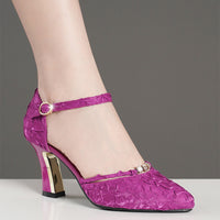 Women's High Heels With Medium Block Heels  Genuine Leather