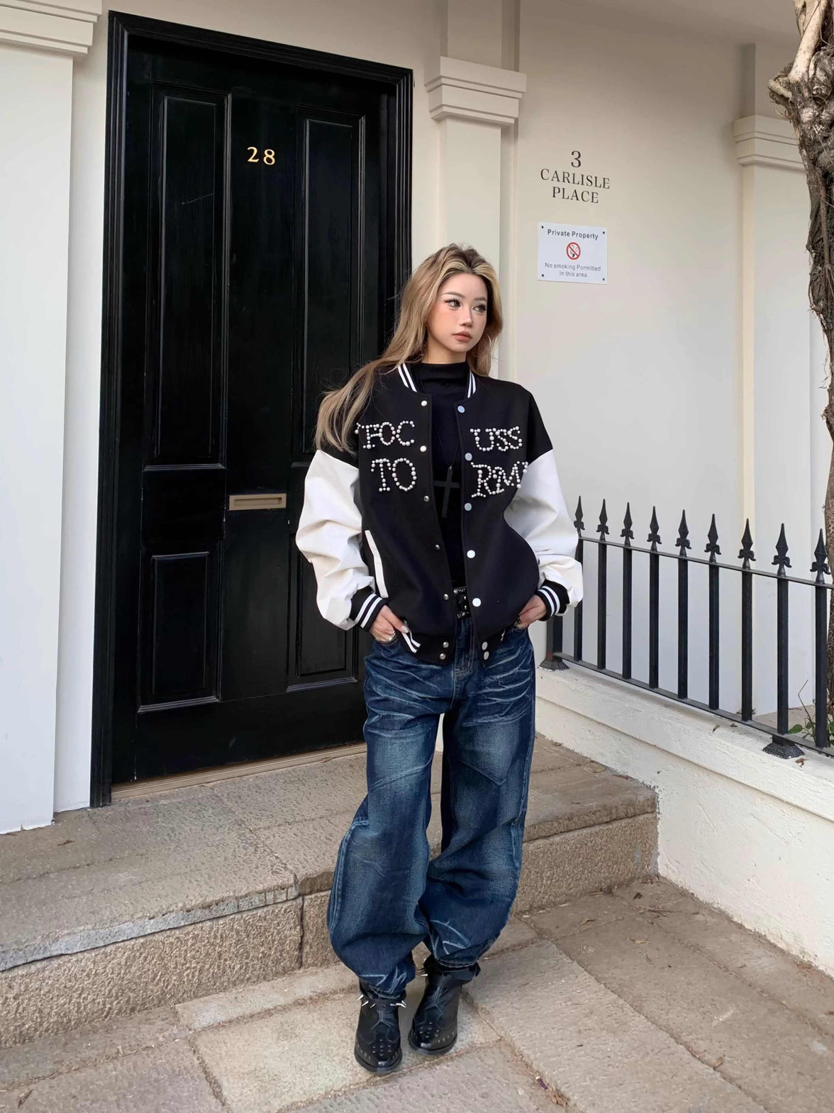 Retro Baseball Jacket Women's Beaded Jacket Loose Top