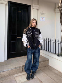 Retro Baseball Jacket Women's Beaded Jacket Loose Top