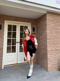 Retro Baseball Jacket Women's Beaded Jacket Loose Top