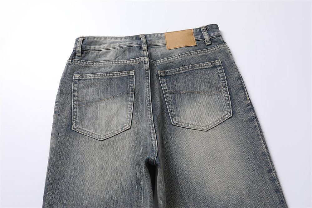 Distressed Washed Denim Trousers For Men