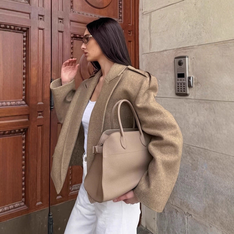 Gray Suit Jacket Women's Woolen Padded Shoulder Suit Jacket