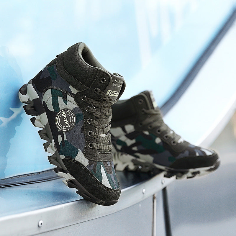 Women's green camouflage platform sneakers - front view height increasing casual shoes