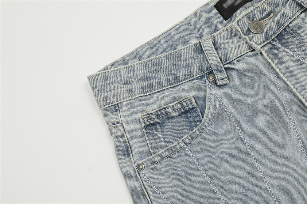 Embroidery Wash Denim Trousers For Men