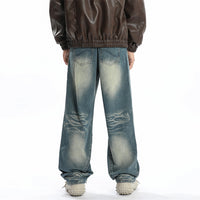 Washed Denim Loose Trousers For Men