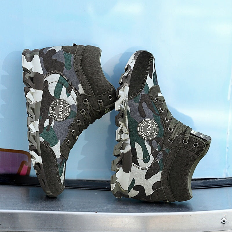 Women's green camouflage platform sneakers - front view height increasing casual shoes