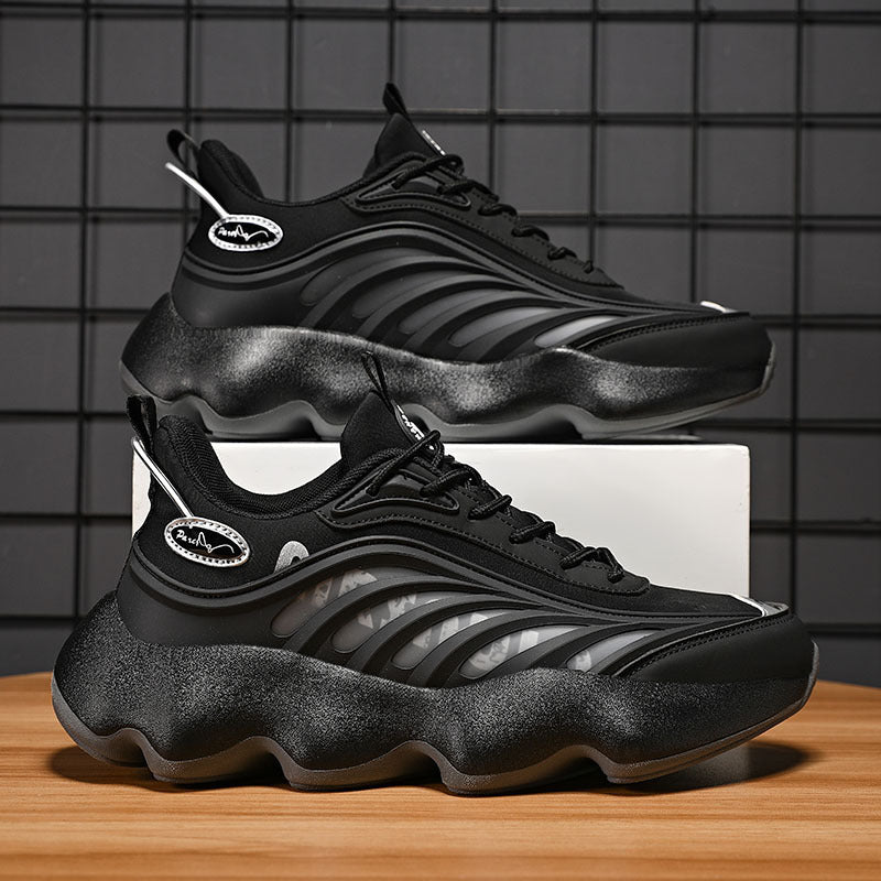 Korean Platform Dad Sneakers Men - Trendy Black Casual Shoes
