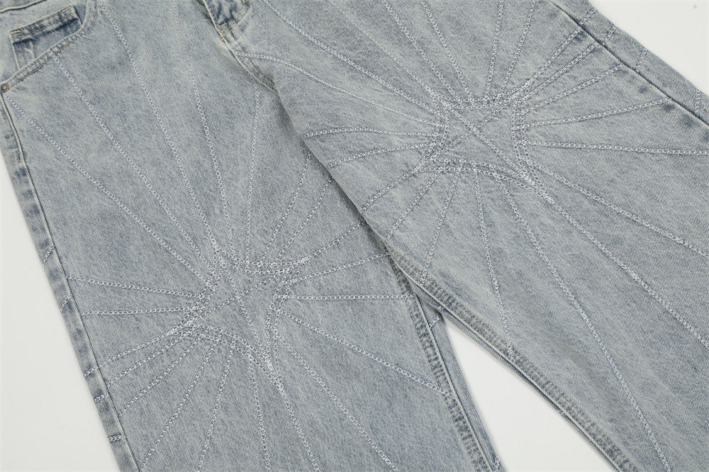 Embroidery Wash Denim Trousers For Men