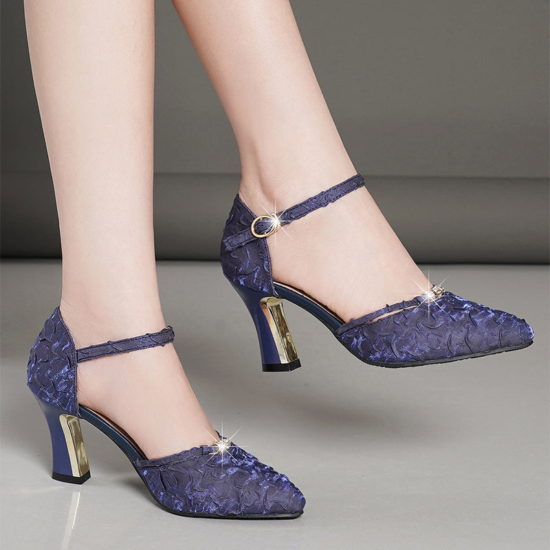 Women's High Heels With Medium Block Heels  Genuine Leather