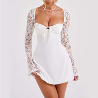 Y2K  Lace Long Sleeve Dress Fashion Sexy Corset Backless Lace Up Short Dresses Womens Clothing